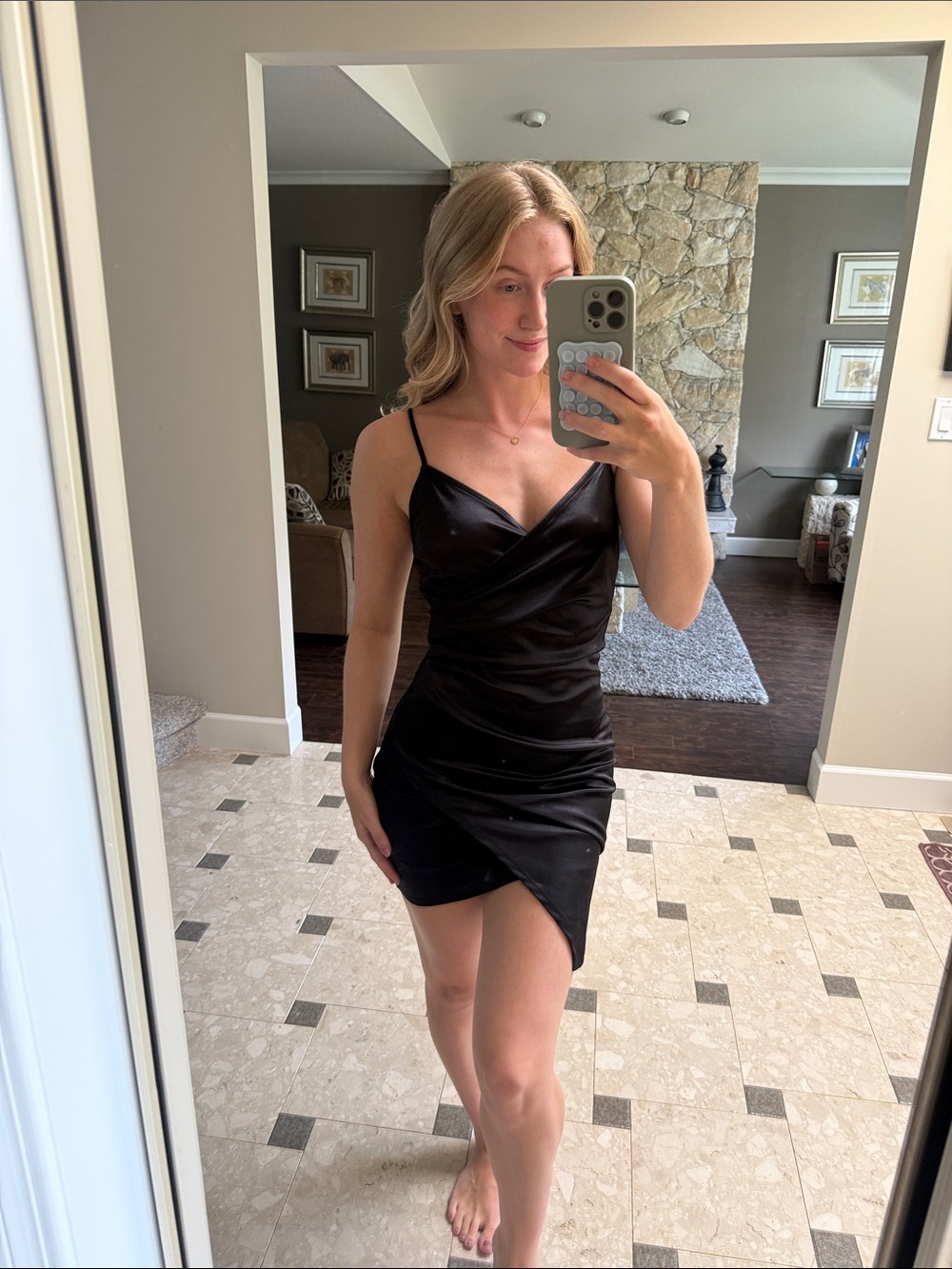 Black Satin Slip Dress with Spaghetti Straps